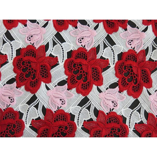 Heavy Three Color Embroidered Crochet Lace Fabric / Dressmaking Fabric
