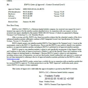 Wisecard Technology Co., Ltd. Certifications