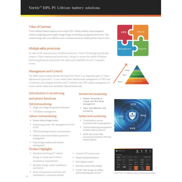 Battery Solution Vertiv HPL P1 Lithium Battery MAX 512V for IDC and Industrial Center