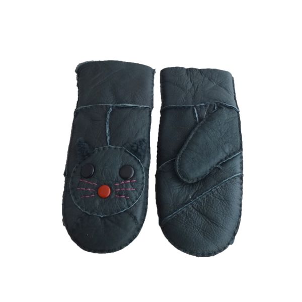 Fashion Cute Sheepskin Girls Leather Gloves , Womens Winter Mittens Classic Style
