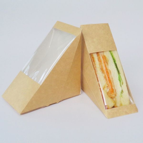 Recyclable Eco-Friendly Custom Logo Printing Food Grade Convenient Portable Triangular Cardboard Sanwich Box