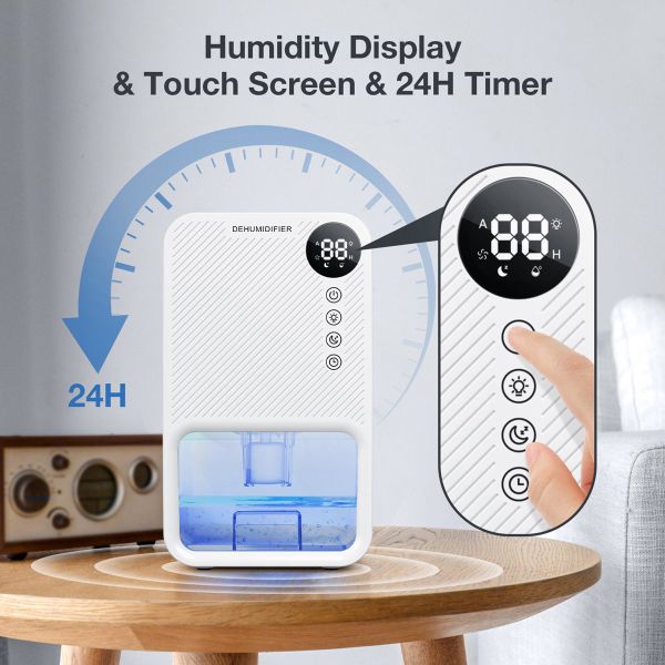 Smart Mini Dehumidifier with 1100ml Water Tank and 7 Colorful Lights For Home Comfort