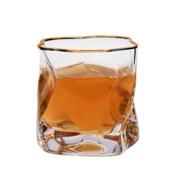 Buy Irregular Handmade Whiskey Glass With Gold Rim at wholesale prices