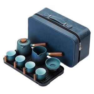 Customized Color Ceramic Kung Fu Tea Set with Wooden Handle and Removable Side