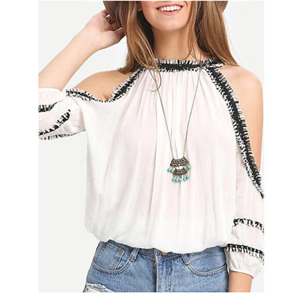 Buy Stylish Chiffon Women Blouse With Cold Shoulder at wholesale prices