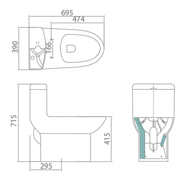 UPC One Piece Western Toilet Dual Flush White Color Ceramic
