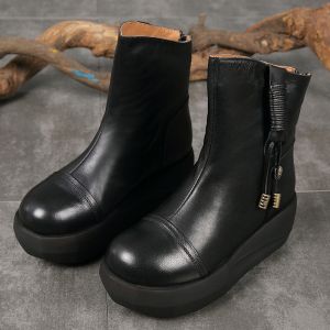 S035 New thick-soled wedges women's boots warm fluffy Martin boots rear zipper