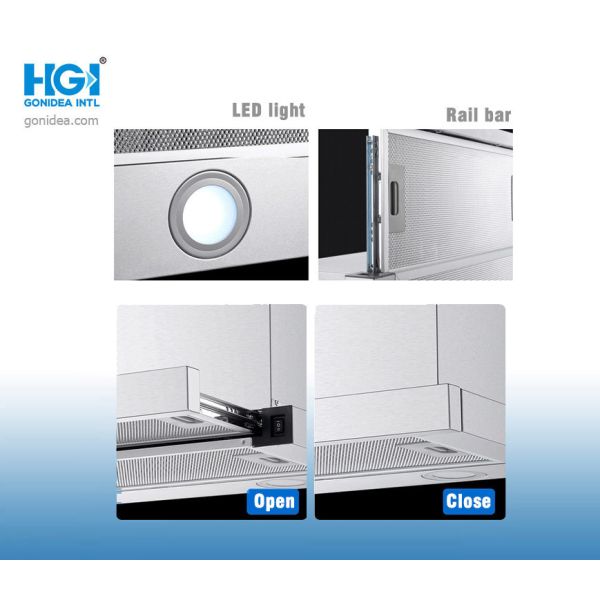 60CM Slim Slide Out Telescopic Range Cooker Hood Stainless Steel