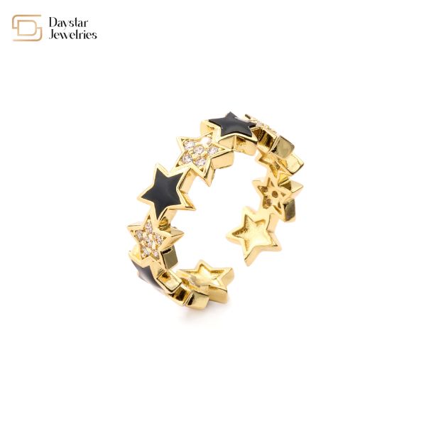 Women Gold Plated Jewellery Enamel Heart Ring Diamond Zircon Adjustable