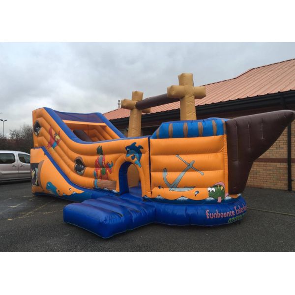 Fantastic Themed Inflatable Pirate Ship Bounce House Games With Slippy Slide