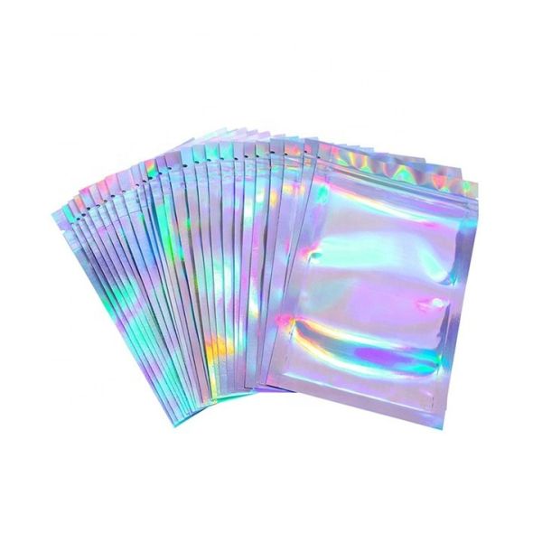 Small Mylar Plastic Biodegradable Heat Sealing Zipper Three Sides Food Packaging Holographic Bag