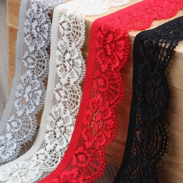Eco-friendly colorful lace fabric for lady dress flower eyelet embroidery white lace trim