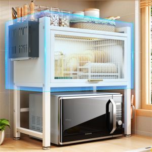 Dust Proof Extendable Microwave Oven Rack Carbon Steel Telescopic + Acrylic