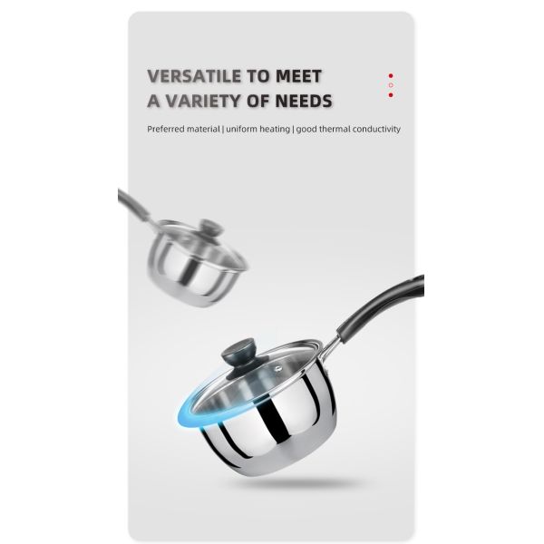 High Quality 6 Pieces Stainless Steel Cooking Pot Sauce Pan Cookware Set Milk Pot Set With Glass Lid