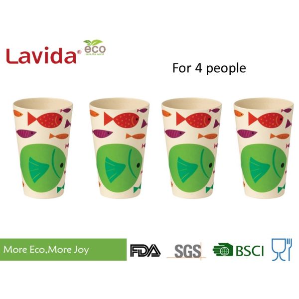 Endurable Natrural Bamboo Fiber Cup Cute Fresh Sea Fish Design Popular For School