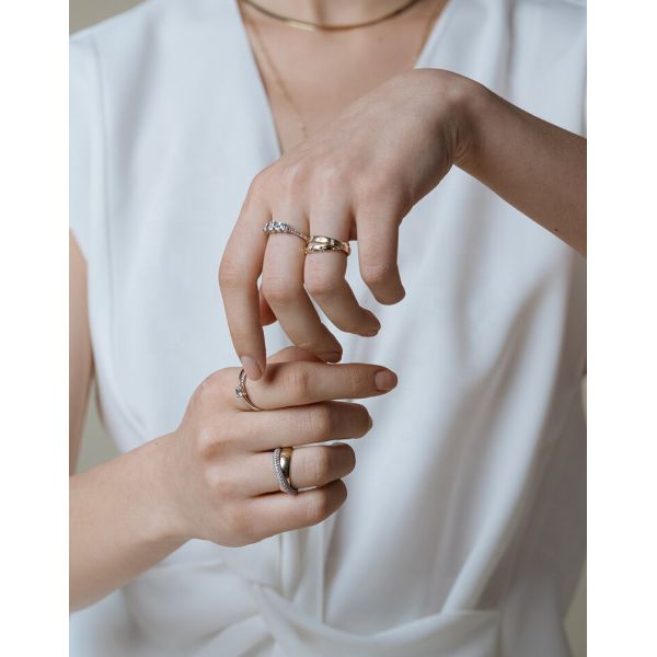 Fashion Unisex Rolling Rings Domed Diamond Band Wide Gold Plated Sterling Silver Rings