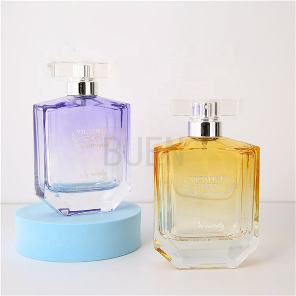 Buy Multicolor Square Glass Perfume Bottle Spray Gradual Change Colored 100ml at wholesale prices