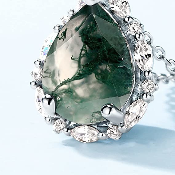 Natural Moss Agate 925 Sterling Silver Pendant Necklace For Birthday Green Gems Engagement Wedding Jewelry Gift