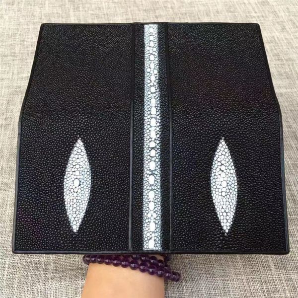 Unisex Style Authentic Real Stingray Skin Women Long Wallet Female Purple Thin Clutch Bag Genuine Leather Card Purse
