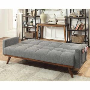 Convertible Sofa Futon, Gray Linen Fabric