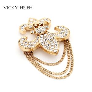 Quality VICKY.HSIEH Gold Tone Clear Rhinestone Pave Anchor Brooches for sale