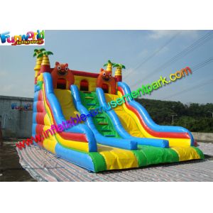 Three Lane Inflatable Bouncers With Slide Hand Printing 8mLx5mWx6mH