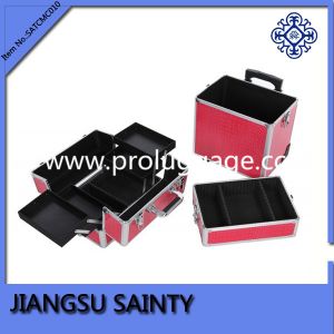 Beautiful pink crocodile beauty cases on wheels