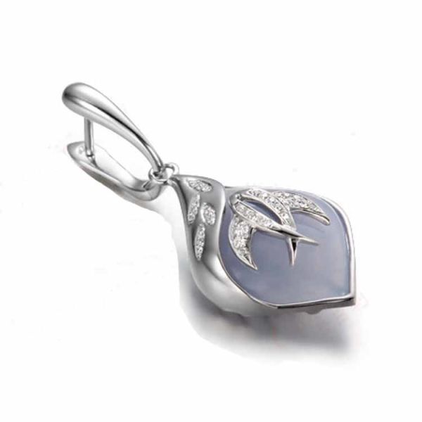 Women Jewelry Rose Gold Blue Chalcedony Dangle Earrings (GDE016)