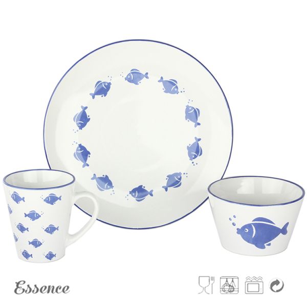 Custom Decal Ceramic Dessert Plates , 8.25 Inch Cream Stoneware Dishes Eco Friendly