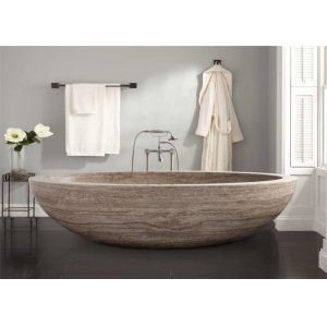 Oval Shaped Durable Natural Stone Bathtub Sandstone Travertine Material