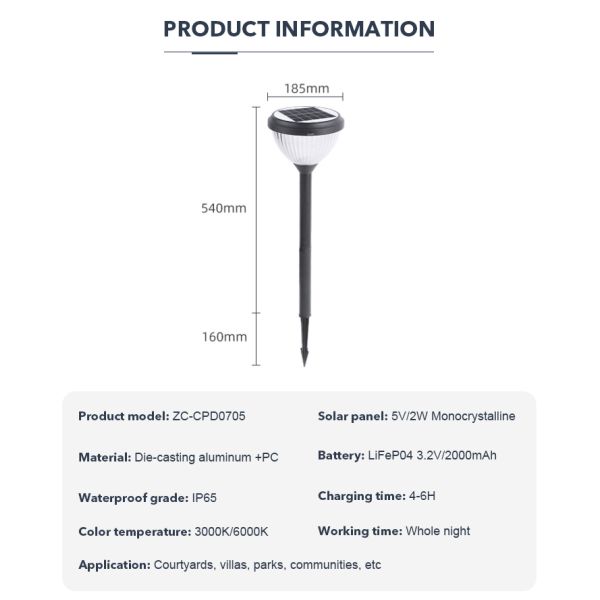 Durable Garden Solar Outdoor Lawn Lights Water Resistant 3000k 6000k