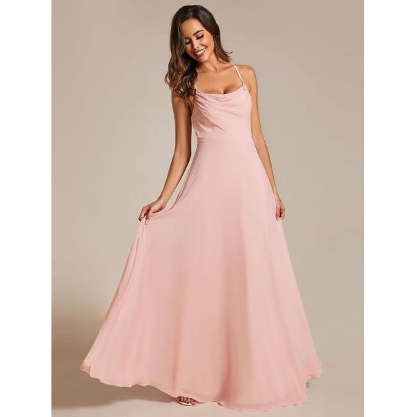 Boat Neck Empire A-line Ruffled Adjustable Spaghetti Strap Zipper Purple Orchid Chiffon Bridesmaid Dresses