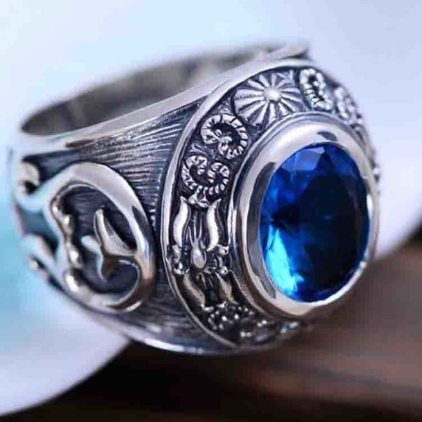 Vintage Jewelty Sterling Silver Blue Cubic Zircon Men Ring (XH053342W)