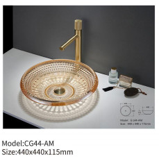 China Diamond Design Modern Crystal Glass Wash Basin Round Bathroom Sink on sale