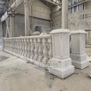 White Stone Handrail Balustrade Marble Small Pillar Balcony Railing Design