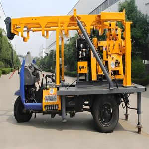 China Tricycle Mounted Water Well Drilling Machine 200m with DTH Air Compressor Hammer on sale