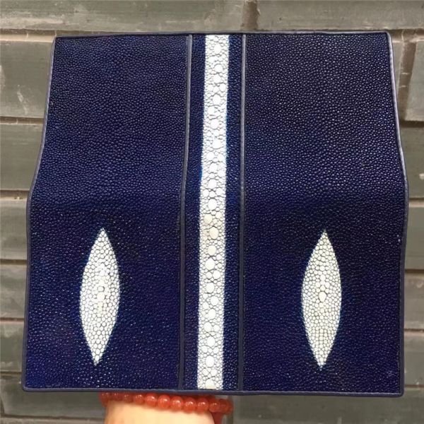 Unisex Style Authentic Real Stingray Skin Women Long Wallet Female Purple Thin Clutch Bag Genuine Leather Card Purse