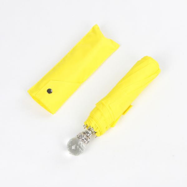 Buy black yellow folding pongee three fold umbrella with stone handle at wholesale prices