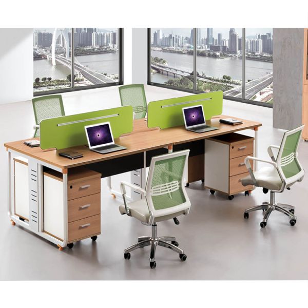Commercial Office Furniture Partitions For Four People / Wood Computer Desks Office Cabin Partition