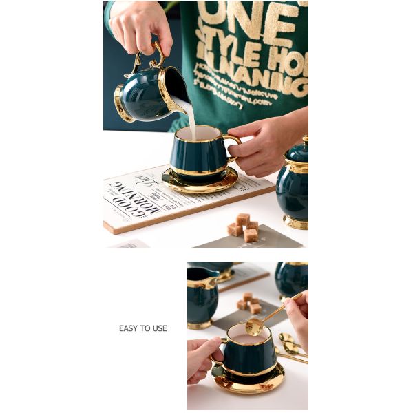 Fancy Coffee Cups with Gold Edge Ceramic Tea Set101 with stainless steel