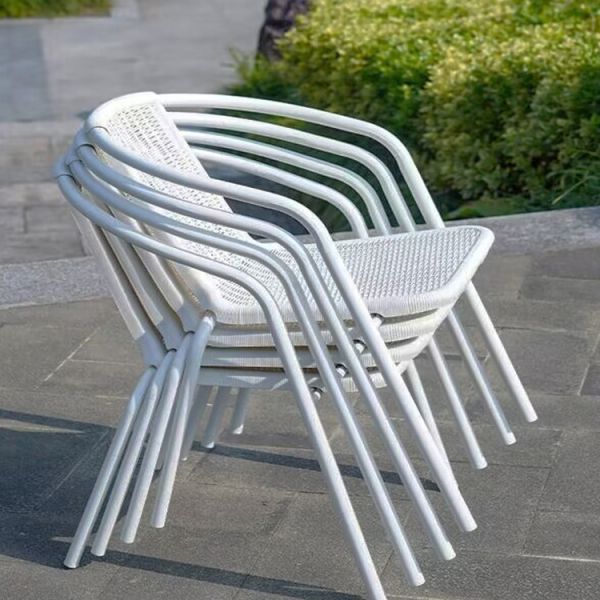 Outdoor Balcony Restaurant Cafe Garden Leisure Metal Glass Round Table and Rattan Chair