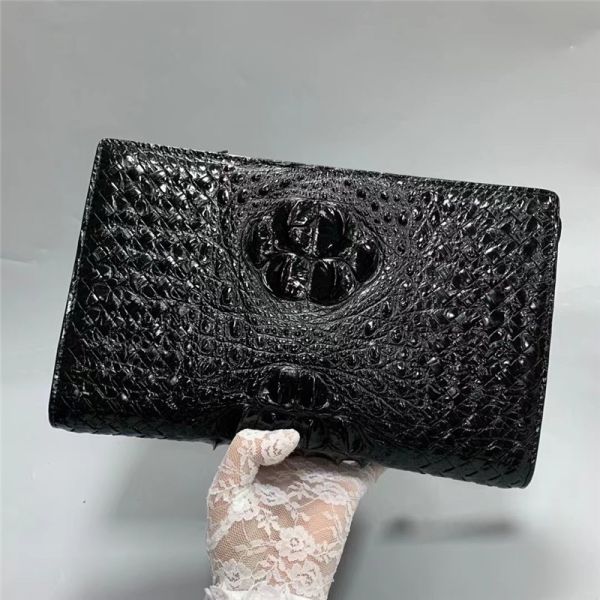 Knitted Designer Genuine Alligator Skin Men Woven Clutch Purse Authentic Crocodile Leather Male Large Wristlets Bag