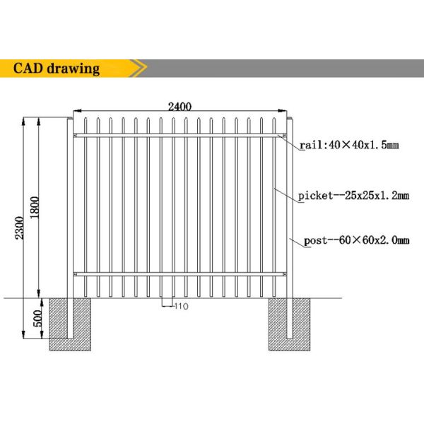 High quality galvanized garrison steel picket fence for sale/manufacture price