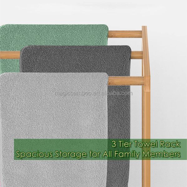 Customized Color 3 Tier Freestanding Bamboo Towel Holder for Bathroom