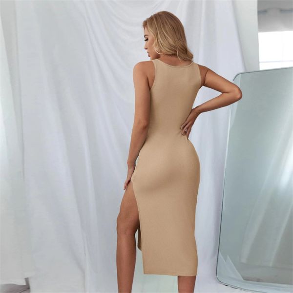 Polyester Sexy Bodycon Nightclub Wear Hollow Out Split Dress