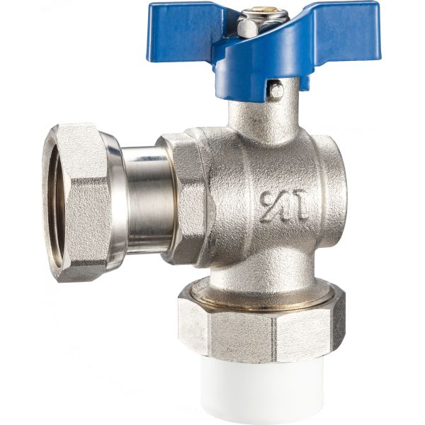 3613 3616 Angle Type Brass Ball Valve DN20 DN25 for Connections PP-R x Flex. Female Nut, AL-PL x Flex. Female Nut