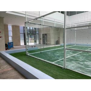 Padel Tennis Courts Designed With Synthetic Grass Surface And LED Lighting And Fence