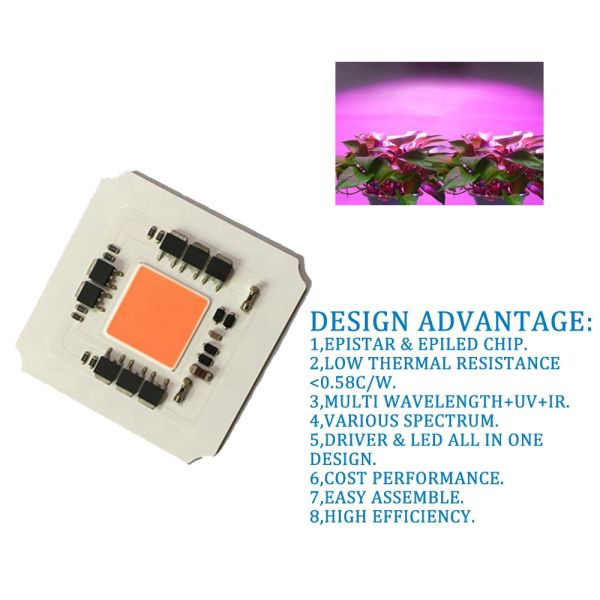 High Efficiency Driverless 100W AC220v 380-780nm COB Led Full Spectrum Grow Light Chip for Led Plant Growing Light