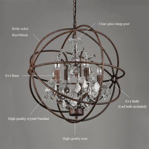 Rustic american style crystal globe Round chandelier (WH-CI-85)