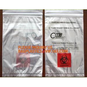 China specimen envelopes zip lock bag/plastic medical specimen transport packaging bag for laboratory, package/PE transparent on sale